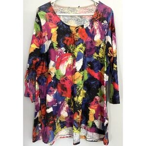 Artisan Abstract Print Shirt Womens‎ 2X Pullover Long Sleeve Made USA Top